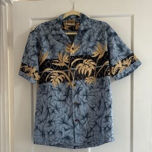 Vintage Winnie Fashion Hawaiian Shirt Men's Blue Gold Tropical Shirt Size M